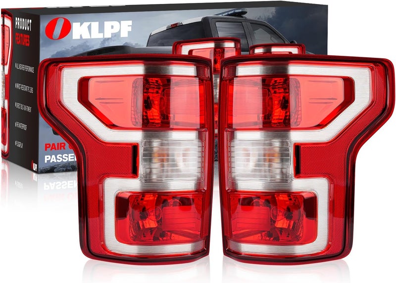 OKLPF Rear Brake Tail Light Compatible With 2018 2019 2020 Ford F150 F-150 Replace JL3Z-13404-H JL3Z-13405-H,Replace Red Taillight Assembly,Included Bulbs and Harness,Driver and Passenger Side - Image 1